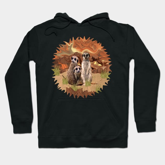 Three Meerly Meerkats Hoodie by distortionart